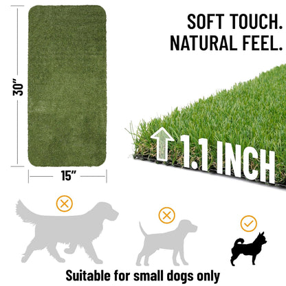 Artificial Grass Puppy Potty Training Pad with Tray, 15" x 30" Reusable Pee Pad for Small Pets and Dogs