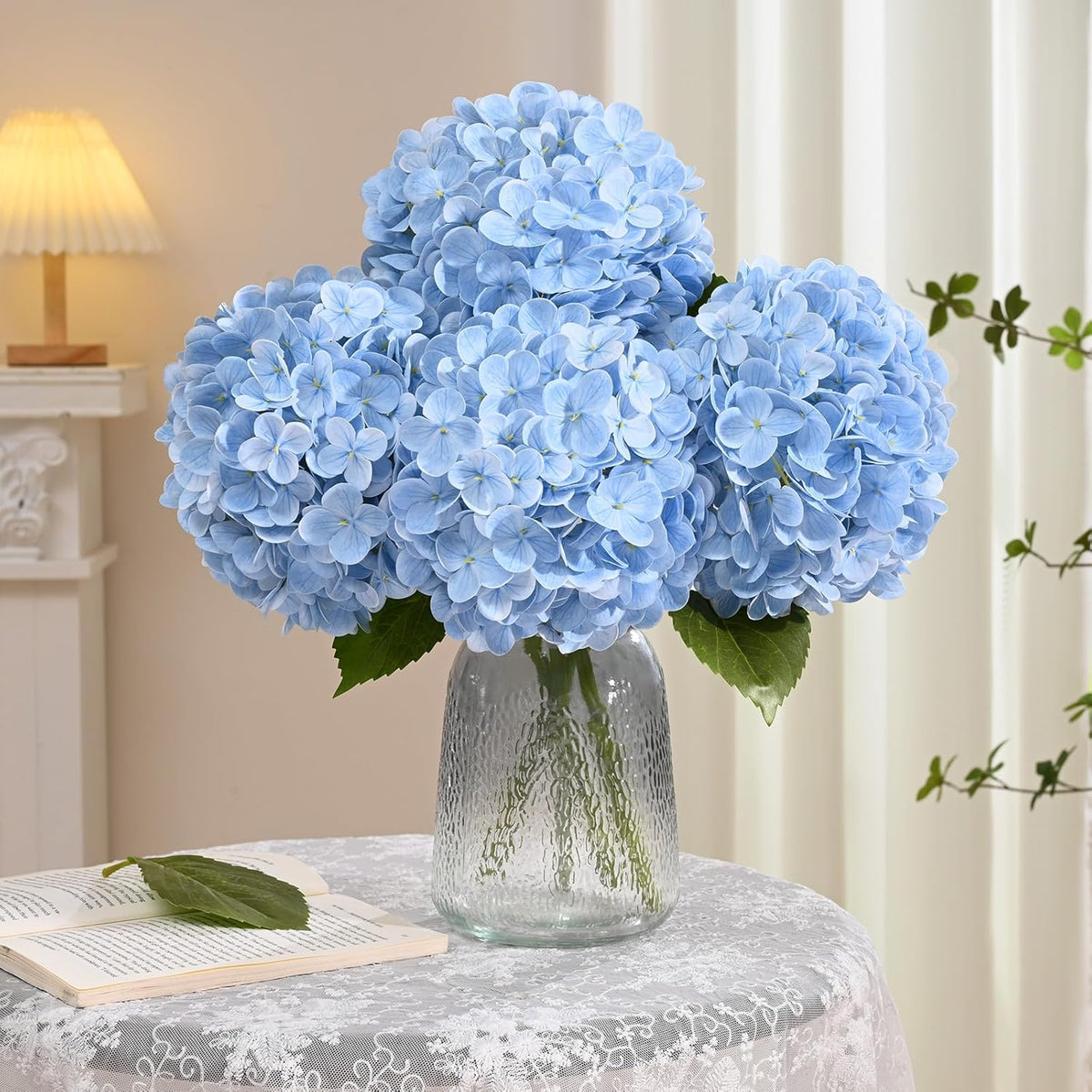 White Hydrangea Artificial Flowers, Real Touch Latex, 4 Pcs | Soft Petals, 19.6-In Flexible Stems, Full Lifelike Blooms, Washable, Home Decor, Wedding Centerpieces, Floral Arrangements