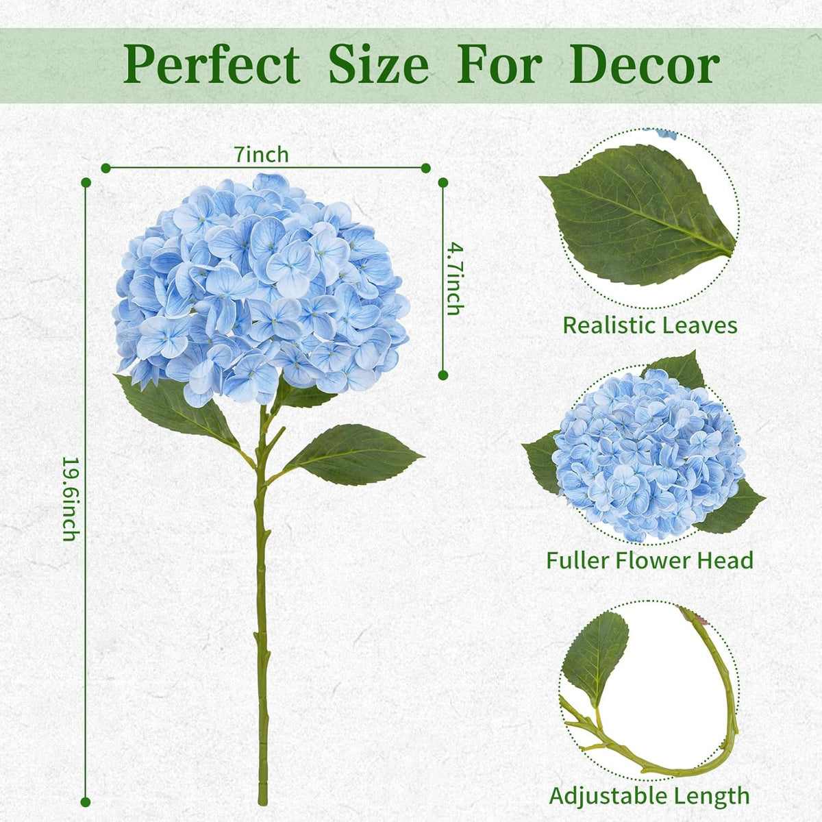 White Hydrangea Artificial Flowers, Real Touch Latex, 4 Pcs | Soft Petals, 19.6-In Flexible Stems, Full Lifelike Blooms, Washable, Home Decor, Wedding Centerpieces, Floral Arrangements