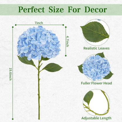 White Hydrangea Artificial Flowers, Real Touch Latex, 4 Pcs | Soft Petals, 19.6-In Flexible Stems, Full Lifelike Blooms, Washable, Home Decor, Wedding Centerpieces, Floral Arrangements