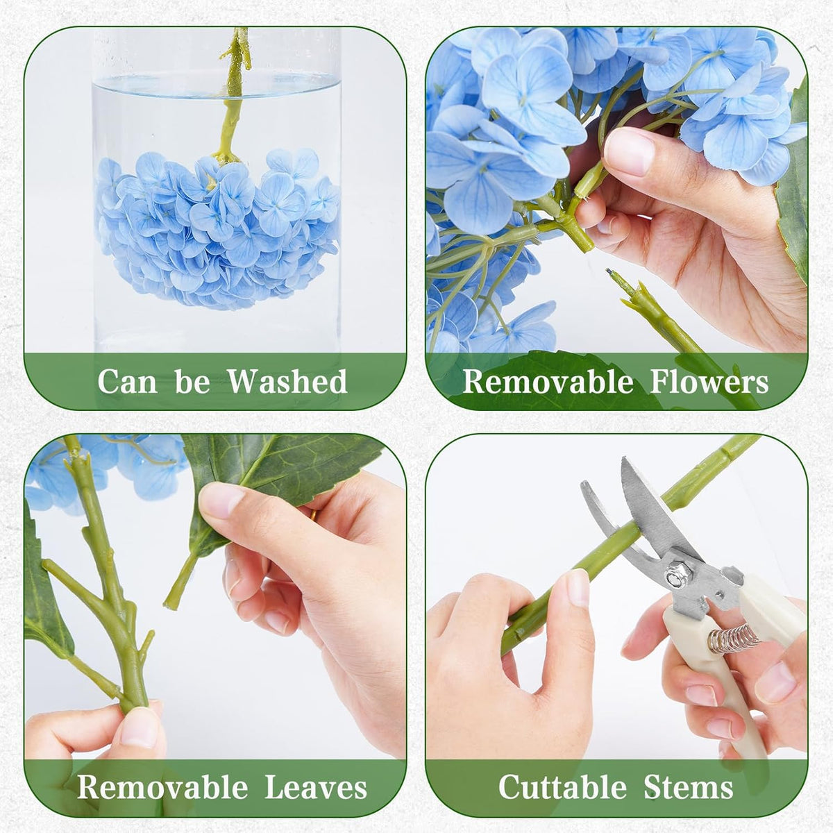 White Hydrangea Artificial Flowers, Real Touch Latex, 4 Pcs | Soft Petals, 19.6-In Flexible Stems, Full Lifelike Blooms, Washable, Home Decor, Wedding Centerpieces, Floral Arrangements
