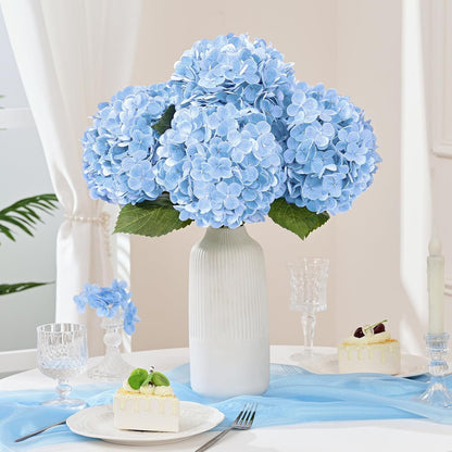 White Hydrangea Artificial Flowers, Real Touch Latex, 4 Pcs | Soft Petals, 19.6-In Flexible Stems, Full Lifelike Blooms, Washable, Home Decor, Wedding Centerpieces, Floral Arrangements