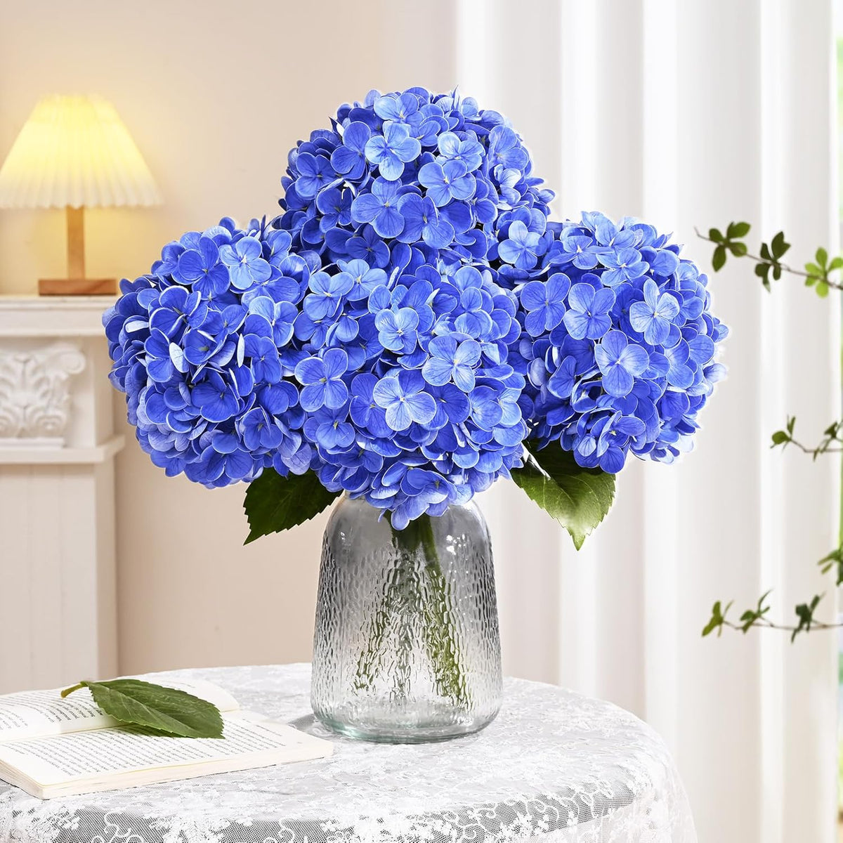 White Hydrangea Artificial Flowers, Real Touch Latex, 4 Pcs | Soft Petals, 19.6-In Flexible Stems, Full Lifelike Blooms, Washable, Home Decor, Wedding Centerpieces, Floral Arrangements