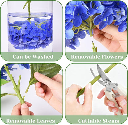 White Hydrangea Artificial Flowers, Real Touch Latex, 4 Pcs | Soft Petals, 19.6-In Flexible Stems, Full Lifelike Blooms, Washable, Home Decor, Wedding Centerpieces, Floral Arrangements