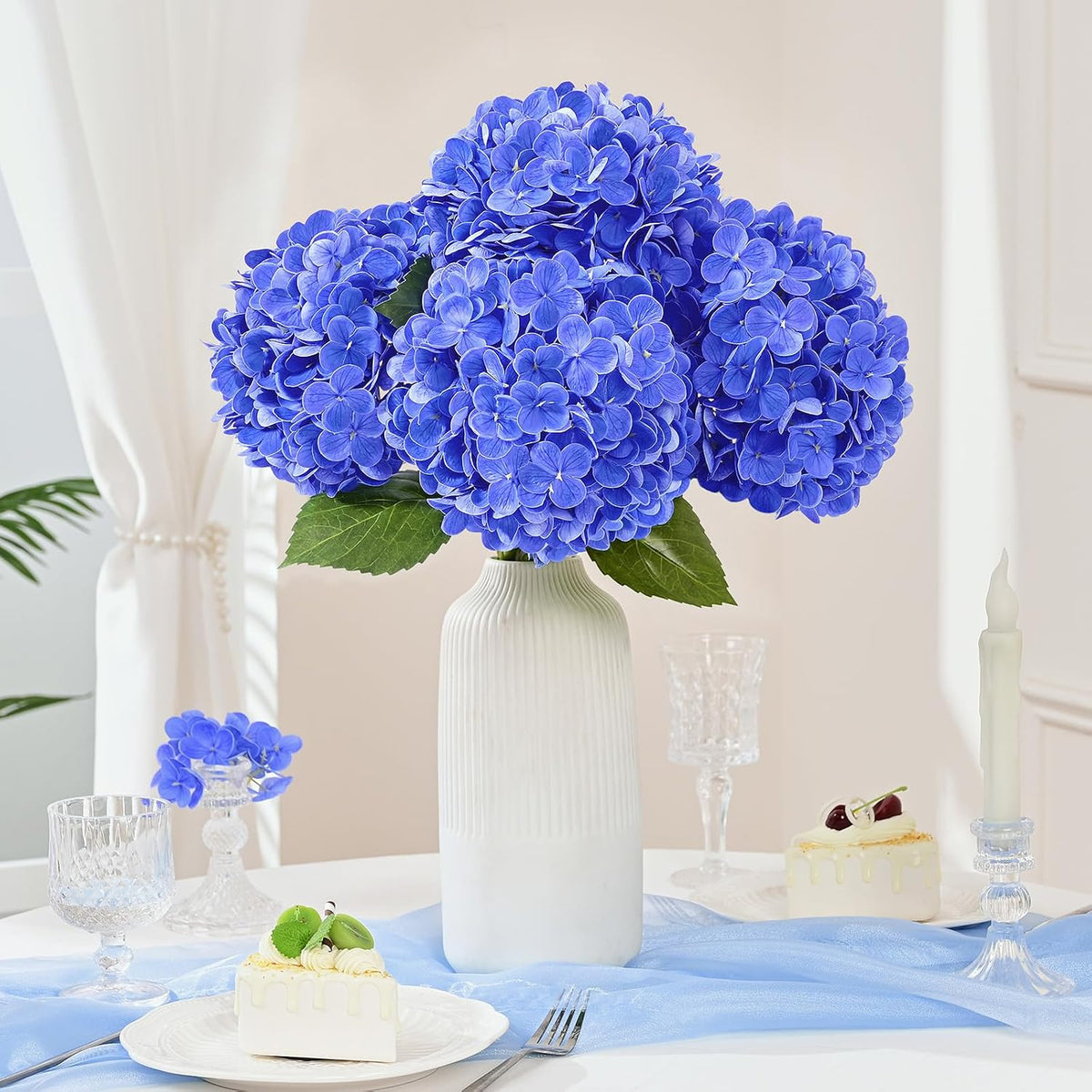 White Hydrangea Artificial Flowers, Real Touch Latex, 4 Pcs | Soft Petals, 19.6-In Flexible Stems, Full Lifelike Blooms, Washable, Home Decor, Wedding Centerpieces, Floral Arrangements