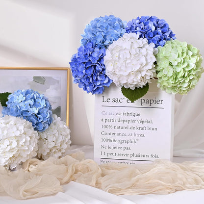 White Hydrangea Artificial Flowers, Real Touch Latex, 4 Pcs | Soft Petals, 19.6-In Flexible Stems, Full Lifelike Blooms, Washable, Home Decor, Wedding Centerpieces, Floral Arrangements
