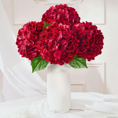 White Hydrangea Artificial Flowers, Real Touch Latex, 4 Pcs | Soft Petals, 19.6-In Flexible Stems, Full Lifelike Blooms, Washable, Home Decor, Wedding Centerpieces, Floral Arrangements