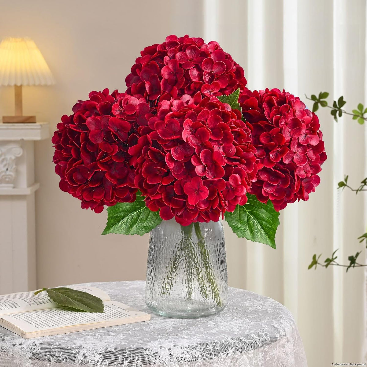 White Hydrangea Artificial Flowers, Real Touch Latex, 4 Pcs | Soft Petals, 19.6-In Flexible Stems, Full Lifelike Blooms, Washable, Home Decor, Wedding Centerpieces, Floral Arrangements