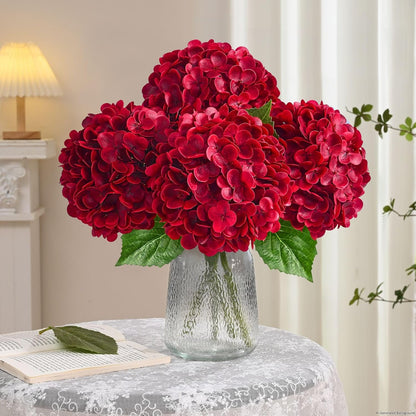 White Hydrangea Artificial Flowers, Real Touch Latex, 4 Pcs | Soft Petals, 19.6-In Flexible Stems, Full Lifelike Blooms, Washable, Home Decor, Wedding Centerpieces, Floral Arrangements