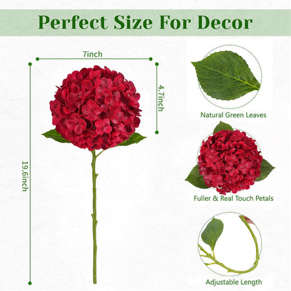 White Hydrangea Artificial Flowers, Real Touch Latex, 4 Pcs | Soft Petals, 19.6-In Flexible Stems, Full Lifelike Blooms, Washable, Home Decor, Wedding Centerpieces, Floral Arrangements