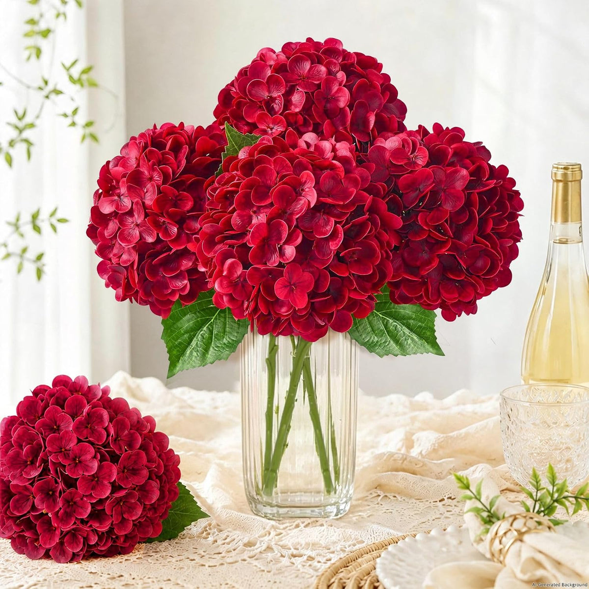 White Hydrangea Artificial Flowers, Real Touch Latex, 4 Pcs | Soft Petals, 19.6-In Flexible Stems, Full Lifelike Blooms, Washable, Home Decor, Wedding Centerpieces, Floral Arrangements