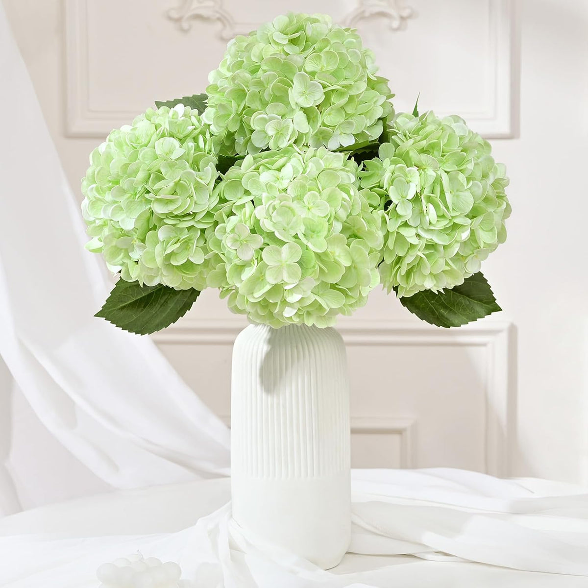 White Hydrangea Artificial Flowers, Real Touch Latex, 4 Pcs | Soft Petals, 19.6-In Flexible Stems, Full Lifelike Blooms, Washable, Home Decor, Wedding Centerpieces, Floral Arrangements