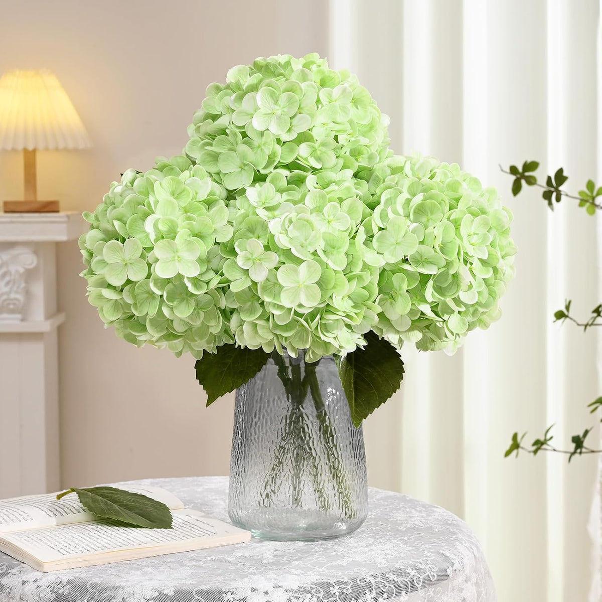 White Hydrangea Artificial Flowers, Real Touch Latex, 4 Pcs | Soft Petals, 19.6-In Flexible Stems, Full Lifelike Blooms, Washable, Home Decor, Wedding Centerpieces, Floral Arrangements