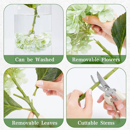White Hydrangea Artificial Flowers, Real Touch Latex, 4 Pcs | Soft Petals, 19.6-In Flexible Stems, Full Lifelike Blooms, Washable, Home Decor, Wedding Centerpieces, Floral Arrangements