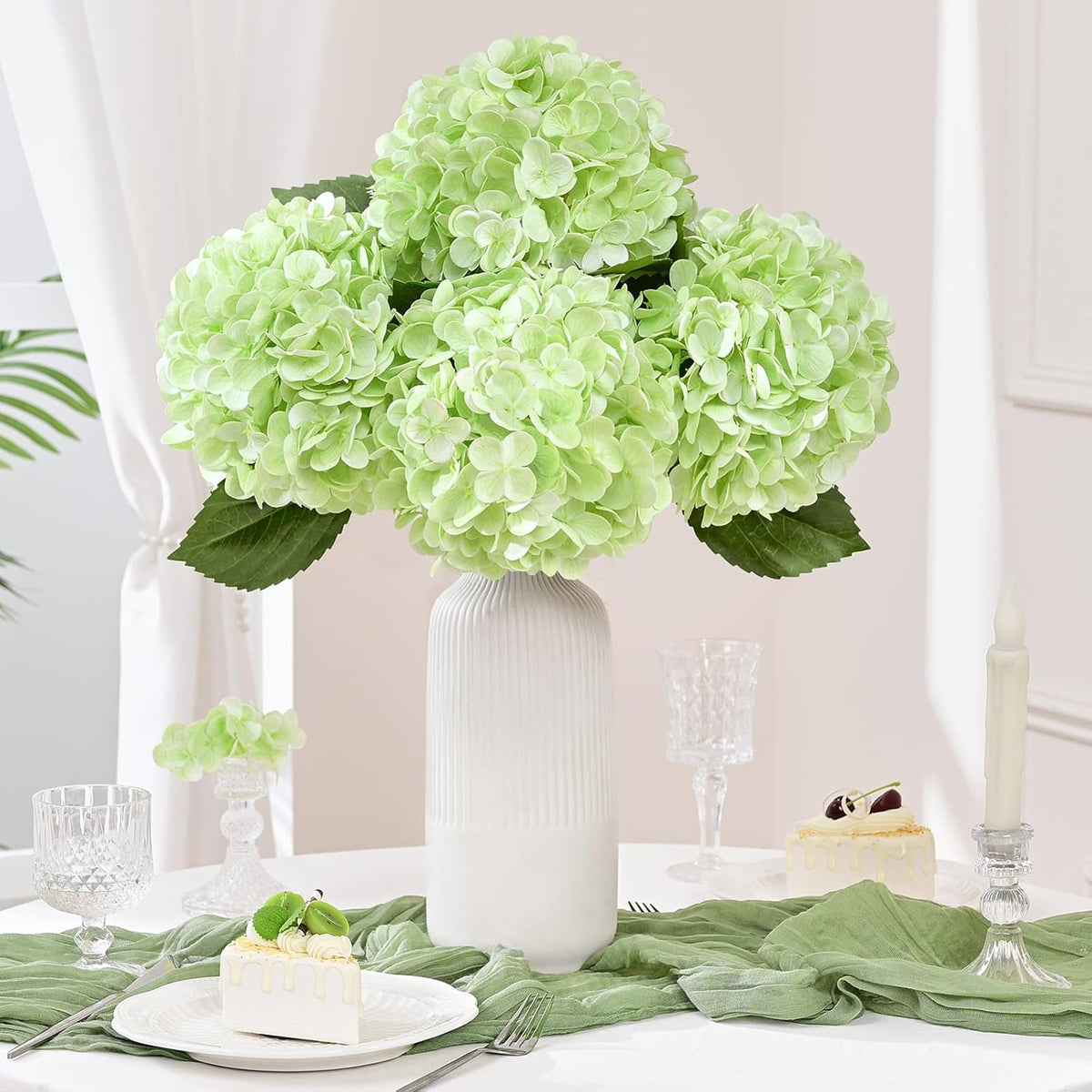 White Hydrangea Artificial Flowers, Real Touch Latex, 4 Pcs | Soft Petals, 19.6-In Flexible Stems, Full Lifelike Blooms, Washable, Home Decor, Wedding Centerpieces, Floral Arrangements