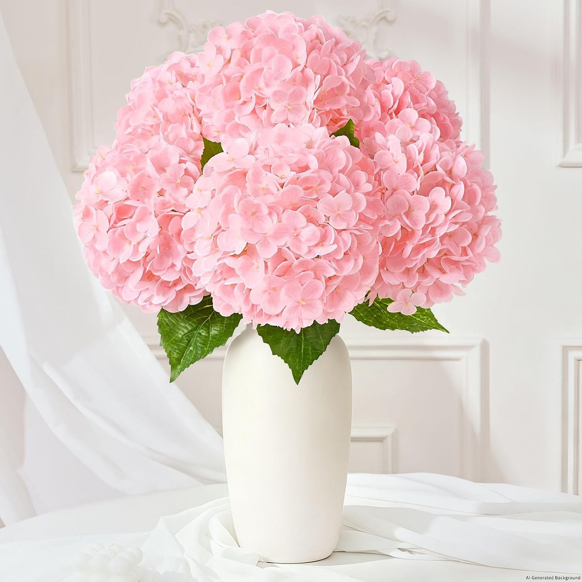 White Hydrangea Artificial Flowers, Real Touch Latex, 4 Pcs | Soft Petals, 19.6-In Flexible Stems, Full Lifelike Blooms, Washable, Home Decor, Wedding Centerpieces, Floral Arrangements