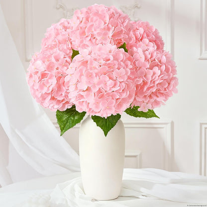 White Hydrangea Artificial Flowers, Real Touch Latex, 4 Pcs | Soft Petals, 19.6-In Flexible Stems, Full Lifelike Blooms, Washable, Home Decor, Wedding Centerpieces, Floral Arrangements