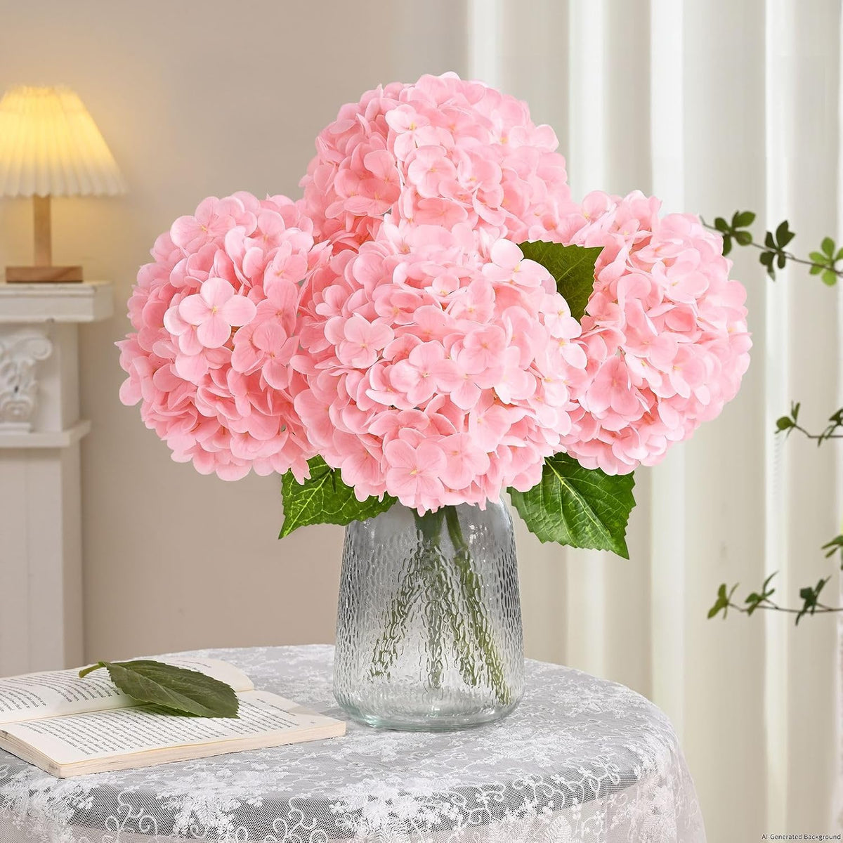 White Hydrangea Artificial Flowers, Real Touch Latex, 4 Pcs | Soft Petals, 19.6-In Flexible Stems, Full Lifelike Blooms, Washable, Home Decor, Wedding Centerpieces, Floral Arrangements