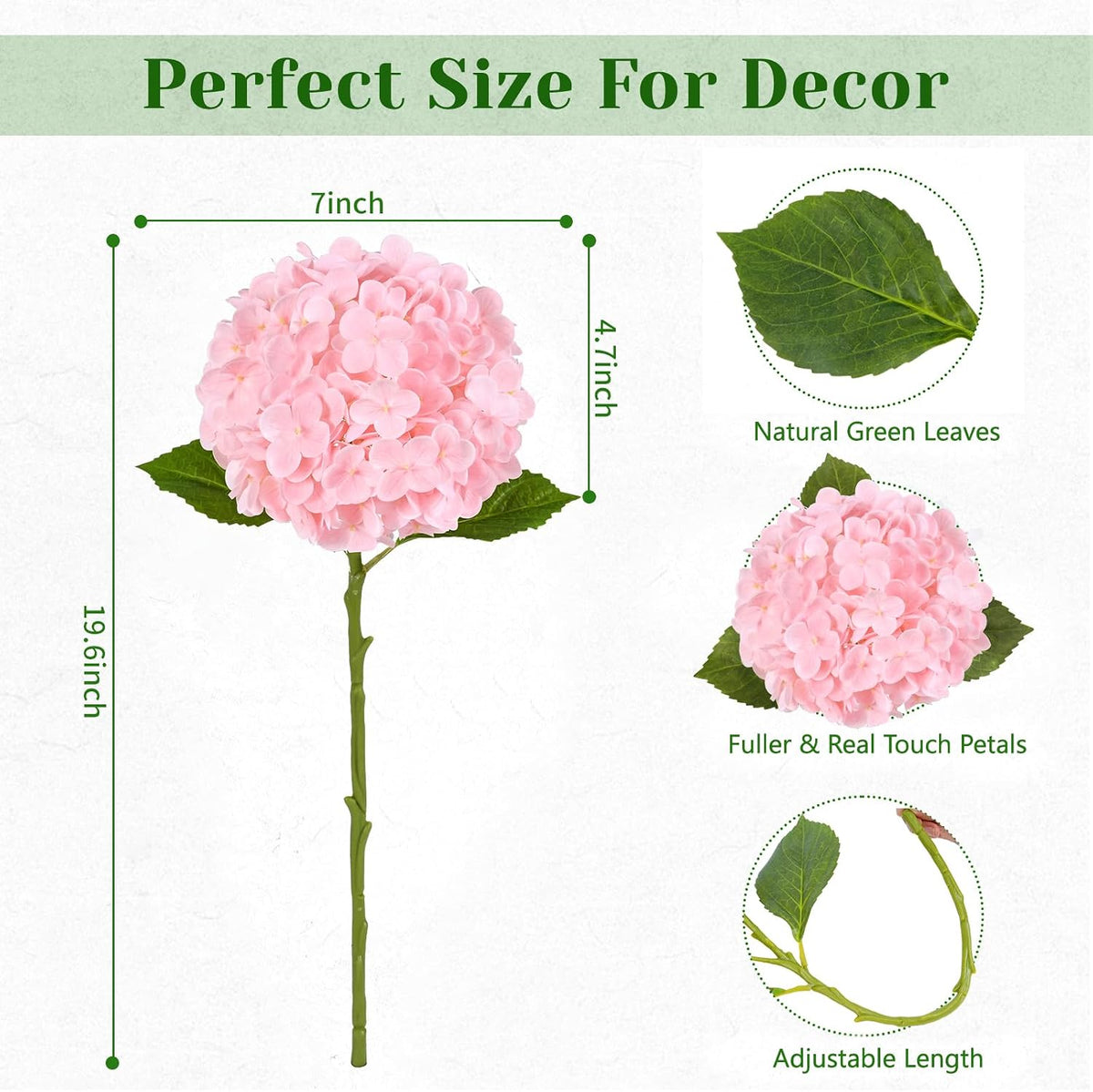 White Hydrangea Artificial Flowers, Real Touch Latex, 4 Pcs | Soft Petals, 19.6-In Flexible Stems, Full Lifelike Blooms, Washable, Home Decor, Wedding Centerpieces, Floral Arrangements