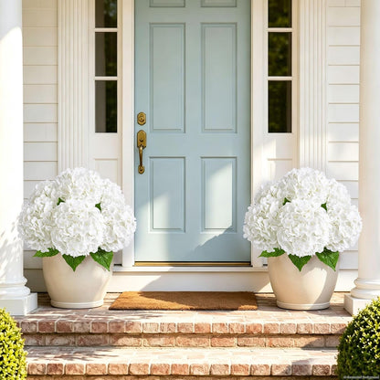 White Hydrangea Artificial Flowers, Real Touch Latex, 4 Pcs | Soft Petals, 19.6-In Flexible Stems, Full Lifelike Blooms, Washable, Home Decor, Wedding Centerpieces, Floral Arrangements