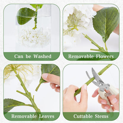 White Hydrangea Artificial Flowers, Real Touch Latex, 4 Pcs | Soft Petals, 19.6-In Flexible Stems, Full Lifelike Blooms, Washable, Home Decor, Wedding Centerpieces, Floral Arrangements