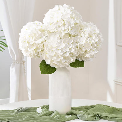 White Hydrangea Artificial Flowers, Real Touch Latex, 4 Pcs | Soft Petals, 19.6-In Flexible Stems, Full Lifelike Blooms, Washable, Home Decor, Wedding Centerpieces, Floral Arrangements