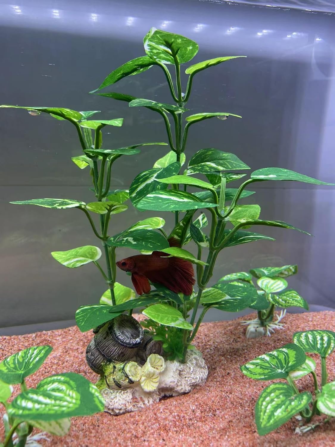 Aquarium Silk Plants for Betta Fish Tank, Aquarium Plant Aquatic Water Grass Foreground Decor，Fish Tank Decorations(4PCS Green Grasses)