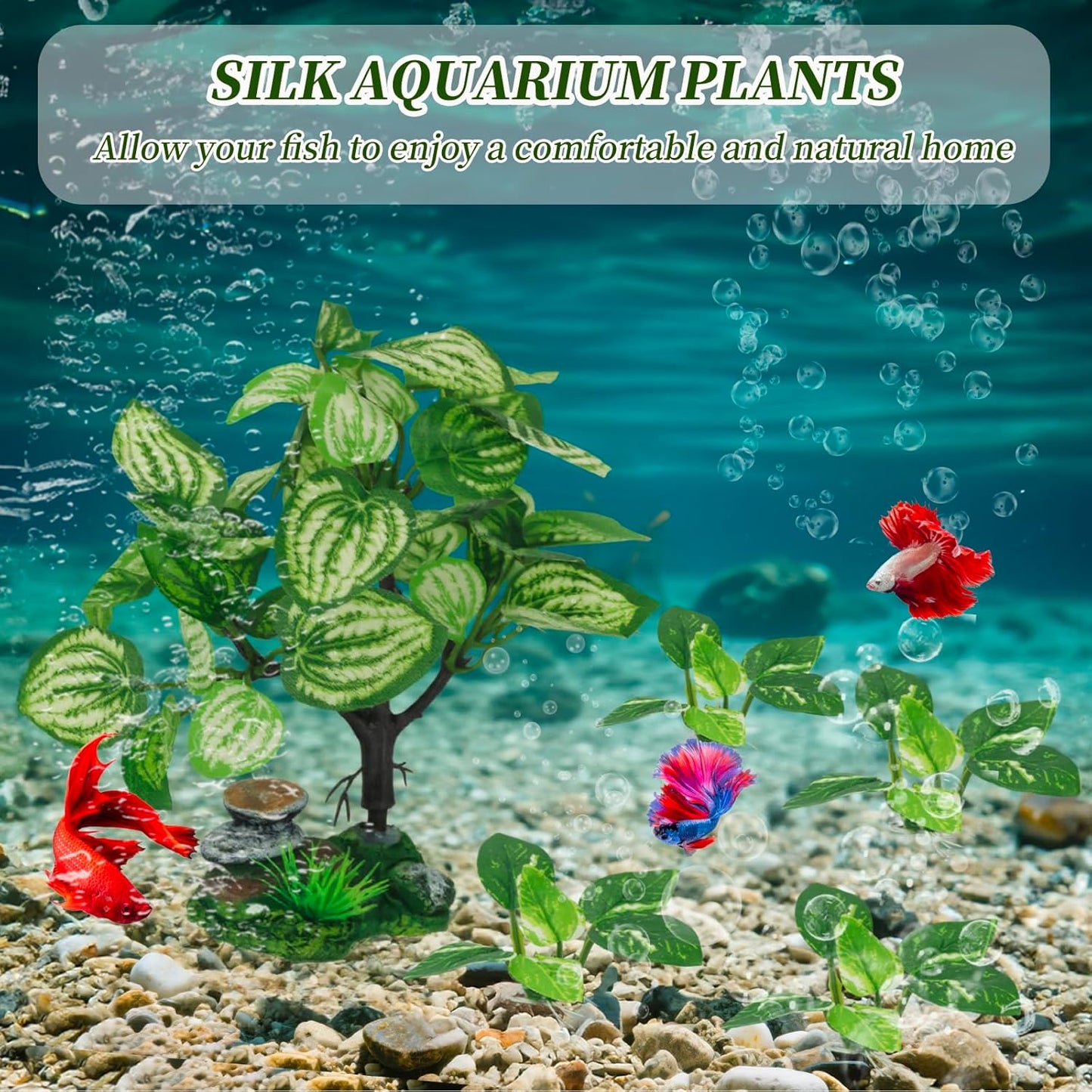 Aquarium Silk Plants for Betta Fish Tank, Aquarium Plant Aquatic Water Grass Foreground Decor，Fish Tank Decorations(4PCS Green Grasses)