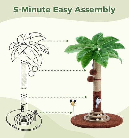 35" Tall Cat Scratching Post with Sisal Rope, Interactive Hanging Balls, Toy Mouse and Two-Layer Ball Track Cat Toys, Palm Tree Cat Scratcher Tower for Indoor Cats and Kittens