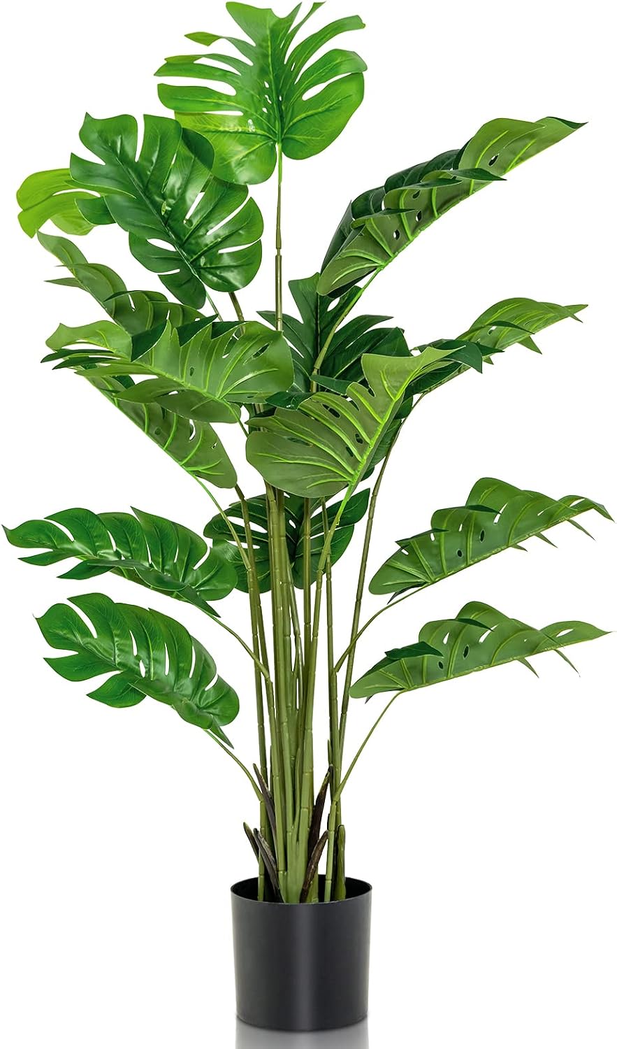 Artificial Monstera Deliciosa Plant, 5ft Potted Faux Tree with 15 Verdant Fake Leaves, Swiss Cheese Plant for Home Decor Indoor, Outdoor, Home, Office, 1 Pack