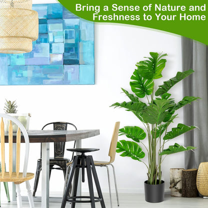 Artificial Monstera Deliciosa Plant, 5ft Potted Faux Tree with 15 Verdant Fake Leaves, Swiss Cheese Plant for Home Decor Indoor, Outdoor, Home, Office, 1 Pack
