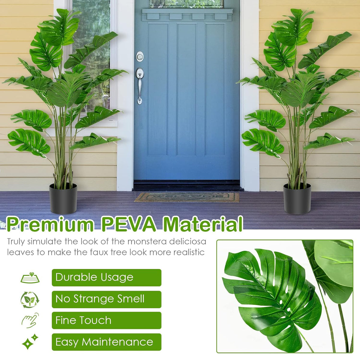 Artificial Monstera Deliciosa Plant, 5ft Potted Faux Tree with 15 Verdant Fake Leaves, Swiss Cheese Plant for Home Decor Indoor, Outdoor, Home, Office, 1 Pack