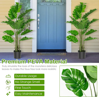 Artificial Monstera Deliciosa Plant, 5ft Potted Faux Tree with 15 Verdant Fake Leaves, Swiss Cheese Plant for Home Decor Indoor, Outdoor, Home, Office, 1 Pack