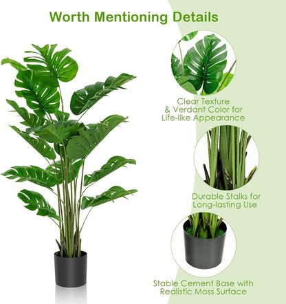 Artificial Monstera Deliciosa Plant, 5ft Potted Faux Tree with 15 Verdant Fake Leaves, Swiss Cheese Plant for Home Decor Indoor, Outdoor, Home, Office, 1 Pack