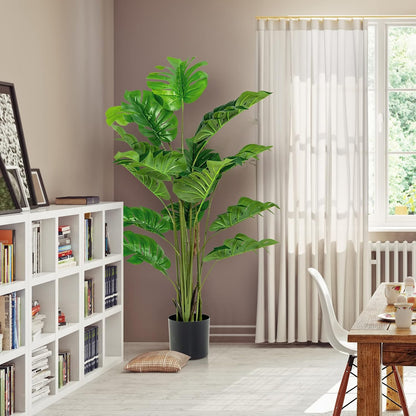 Artificial Monstera Deliciosa Plant, 5ft Potted Faux Tree with 15 Verdant Fake Leaves, Swiss Cheese Plant for Home Decor Indoor, Outdoor, Home, Office, 1 Pack