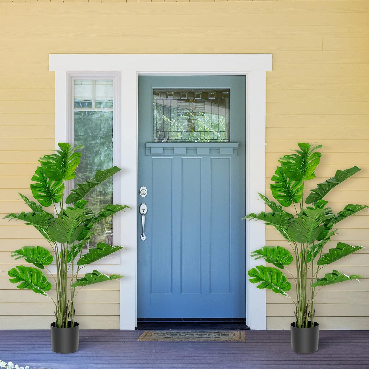 Artificial Monstera Deliciosa Plant, 5ft Potted Faux Tree with 15 Verdant Fake Leaves, Swiss Cheese Plant for Home Decor Indoor, Outdoor, Home, Office, 1 Pack