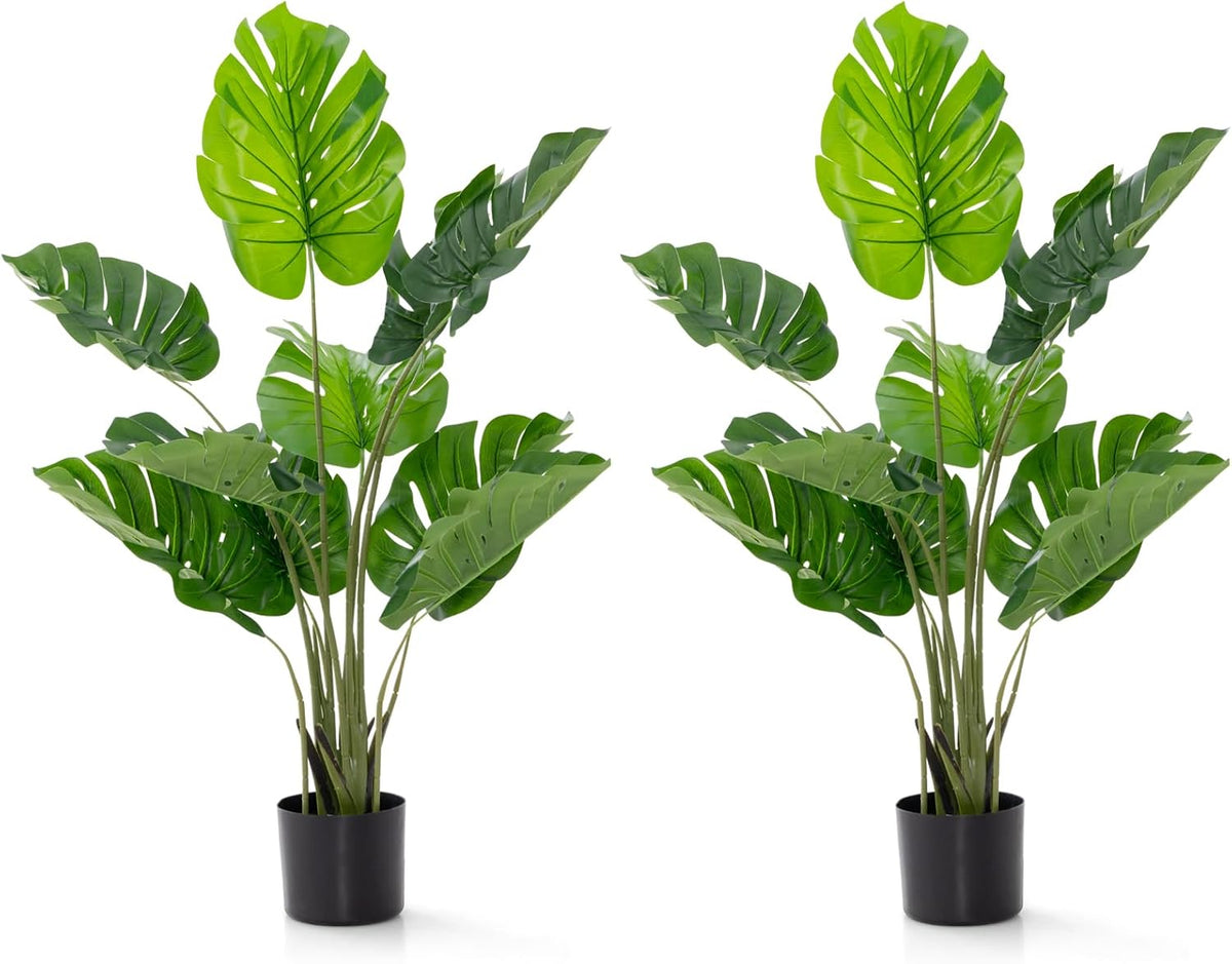 Artificial Monstera Deliciosa Plant, 5ft Potted Faux Tree with 15 Verdant Fake Leaves, Swiss Cheese Plant for Home Decor Indoor, Outdoor, Home, Office, 1 Pack
