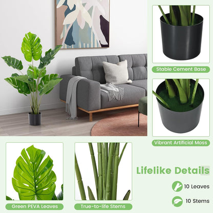 Artificial Monstera Deliciosa Plant, 5ft Potted Faux Tree with 15 Verdant Fake Leaves, Swiss Cheese Plant for Home Decor Indoor, Outdoor, Home, Office, 1 Pack