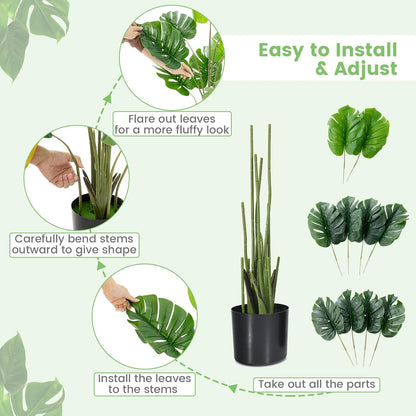 Artificial Monstera Deliciosa Plant, 5ft Potted Faux Tree with 15 Verdant Fake Leaves, Swiss Cheese Plant for Home Decor Indoor, Outdoor, Home, Office, 1 Pack