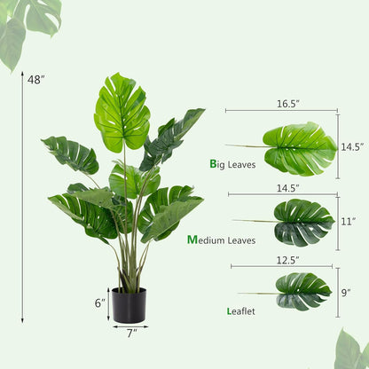 Artificial Monstera Deliciosa Plant, 5ft Potted Faux Tree with 15 Verdant Fake Leaves, Swiss Cheese Plant for Home Decor Indoor, Outdoor, Home, Office, 1 Pack