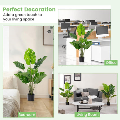 Artificial Monstera Deliciosa Plant, 5ft Potted Faux Tree with 15 Verdant Fake Leaves, Swiss Cheese Plant for Home Decor Indoor, Outdoor, Home, Office, 1 Pack