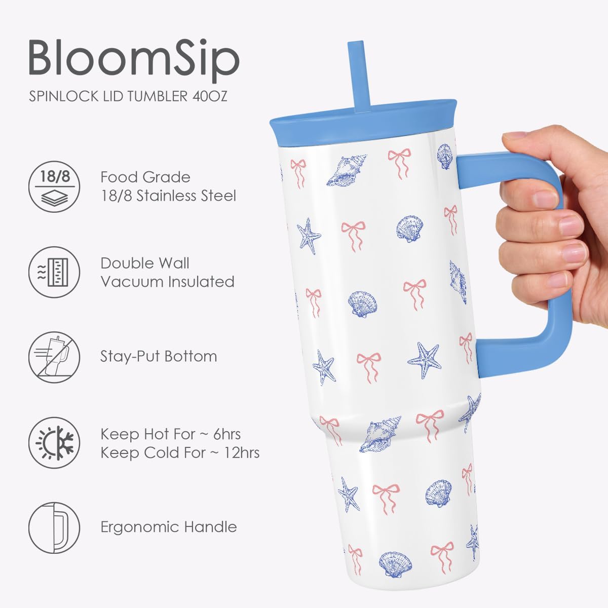 Lemon Stainless Steel Locking Lid Silicone Straw Tumbler with Handle 40oz, Insulated Stainless Steel Travel Cup for Women Girls Friends, Gift Idea for Birthday Summer Vacation