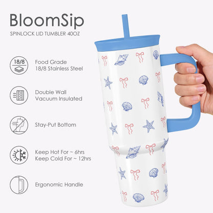Lemon Stainless Steel Locking Lid Silicone Straw Tumbler with Handle 40oz, Insulated Stainless Steel Travel Cup for Women Girls Friends, Gift Idea for Birthday Summer Vacation