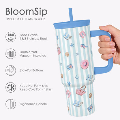 Lemon Stainless Steel Locking Lid Silicone Straw Tumbler with Handle 40oz, Insulated Stainless Steel Travel Cup for Women Girls Friends, Gift Idea for Birthday Summer Vacation