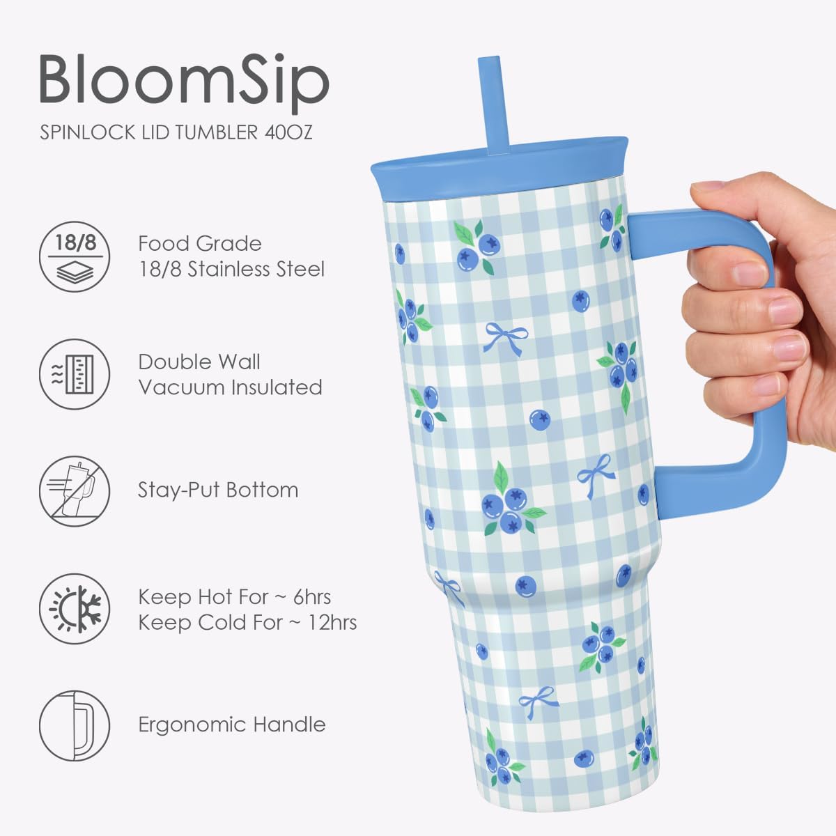 Lemon Stainless Steel Locking Lid Silicone Straw Tumbler with Handle 40oz, Insulated Stainless Steel Travel Cup for Women Girls Friends, Gift Idea for Birthday Summer Vacation