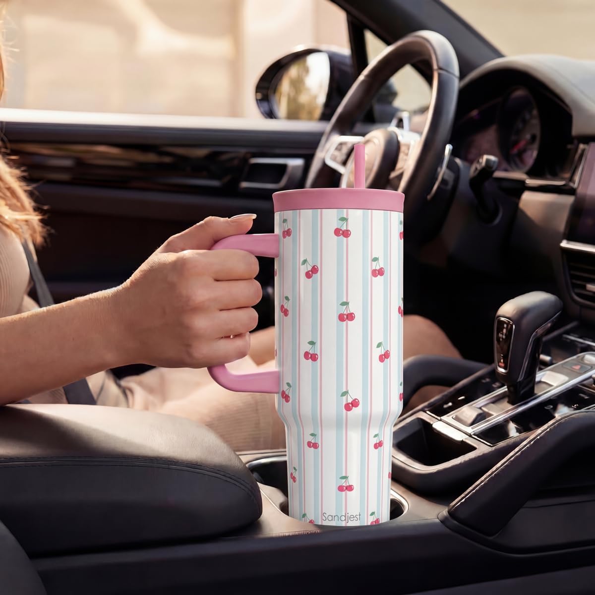 Lemon Stainless Steel Locking Lid Silicone Straw Tumbler with Handle 40oz, Insulated Stainless Steel Travel Cup for Women Girls Friends, Gift Idea for Birthday Summer Vacation