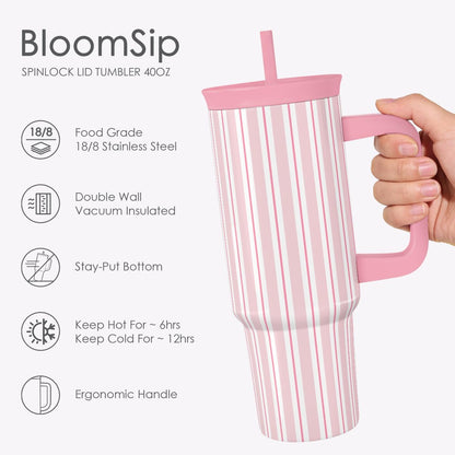 Lemon Stainless Steel Locking Lid Silicone Straw Tumbler with Handle 40oz, Insulated Stainless Steel Travel Cup for Women Girls Friends, Gift Idea for Birthday Summer Vacation