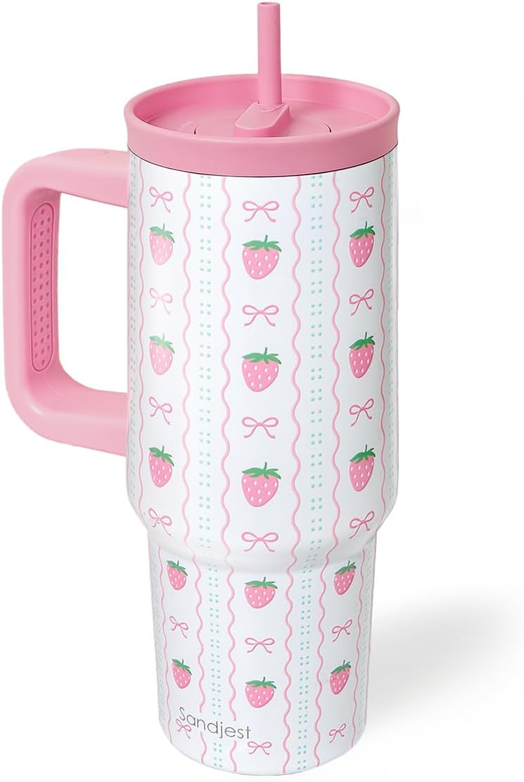 Lemon Stainless Steel Locking Lid Silicone Straw Tumbler with Handle 40oz, Insulated Stainless Steel Travel Cup for Women Girls Friends, Gift Idea for Birthday Summer Vacation