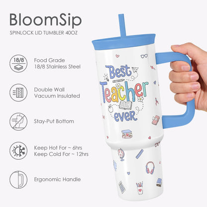 Lemon Stainless Steel Locking Lid Silicone Straw Tumbler with Handle 40oz, Insulated Stainless Steel Travel Cup for Women Girls Friends, Gift Idea for Birthday Summer Vacation