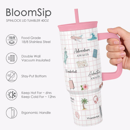 Lemon Stainless Steel Locking Lid Silicone Straw Tumbler with Handle 40oz, Insulated Stainless Steel Travel Cup for Women Girls Friends, Gift Idea for Birthday Summer Vacation